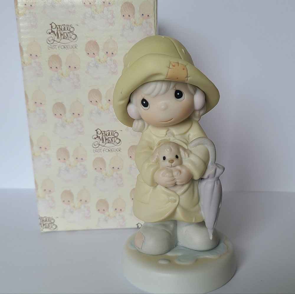Precious Moments Girl Raincoat Puppy Spring Event Collectible Figurine